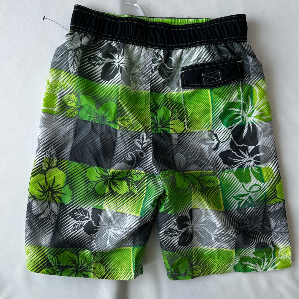 Boys Floral Green and Black Swim Shorts - Picture 4 of 9